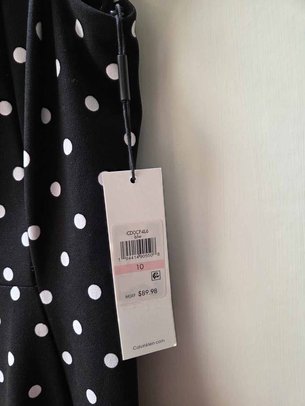 Calvin Klein SZ 10 Black Polka Dot Sleeveless Midi Dress - Picture 3 of 5